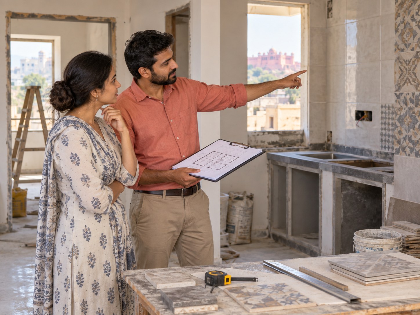 Illustrative SiteKaam adviser reviewing a home renovation site